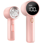 Fabric Shaver, Lint Remover Rechargeable, Electric Portable Sweater Defuzzer with 3 Speeds, 6 Leaf Blades, Digital LED Display to Remove Pilling for Clothes, Furniture, Sweater, Couch, Blanket- Pink