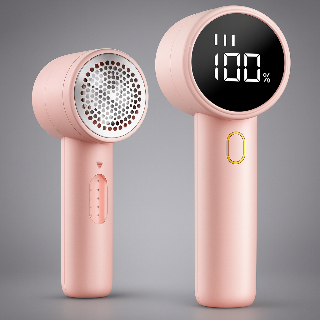 Fabric Shaver, Lint Remover Rechargeable, Electric Portable Sweater Defuzzer with 3 Speeds, 6 Leaf Blades, Digital LED Display to Remove Pilling for Clothes, Furniture, Sweater, Couch, Blanket- Pink