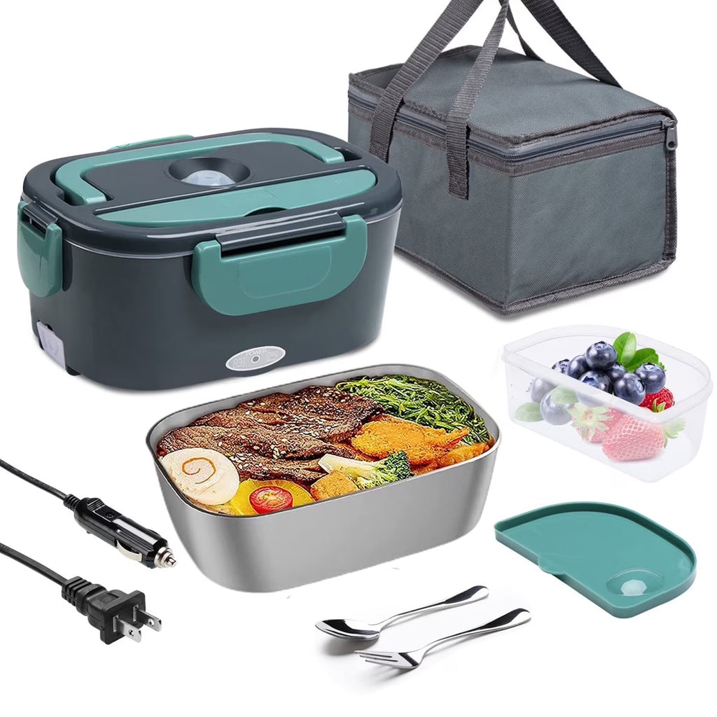 Electric Lunch Box for Car and Home,Portable Food Warmer, Reusable Lunch Bag, with Spoon Fork, 1.5L Large Capacity