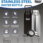 Stainless Steel Water Bottle | Double Walled Vacuum Insulated Water Thermos for Adults | Eco-Friendly Travel Bottles with Leak Proof Lid (Pure Black, 32 Oz/ 946 ML)