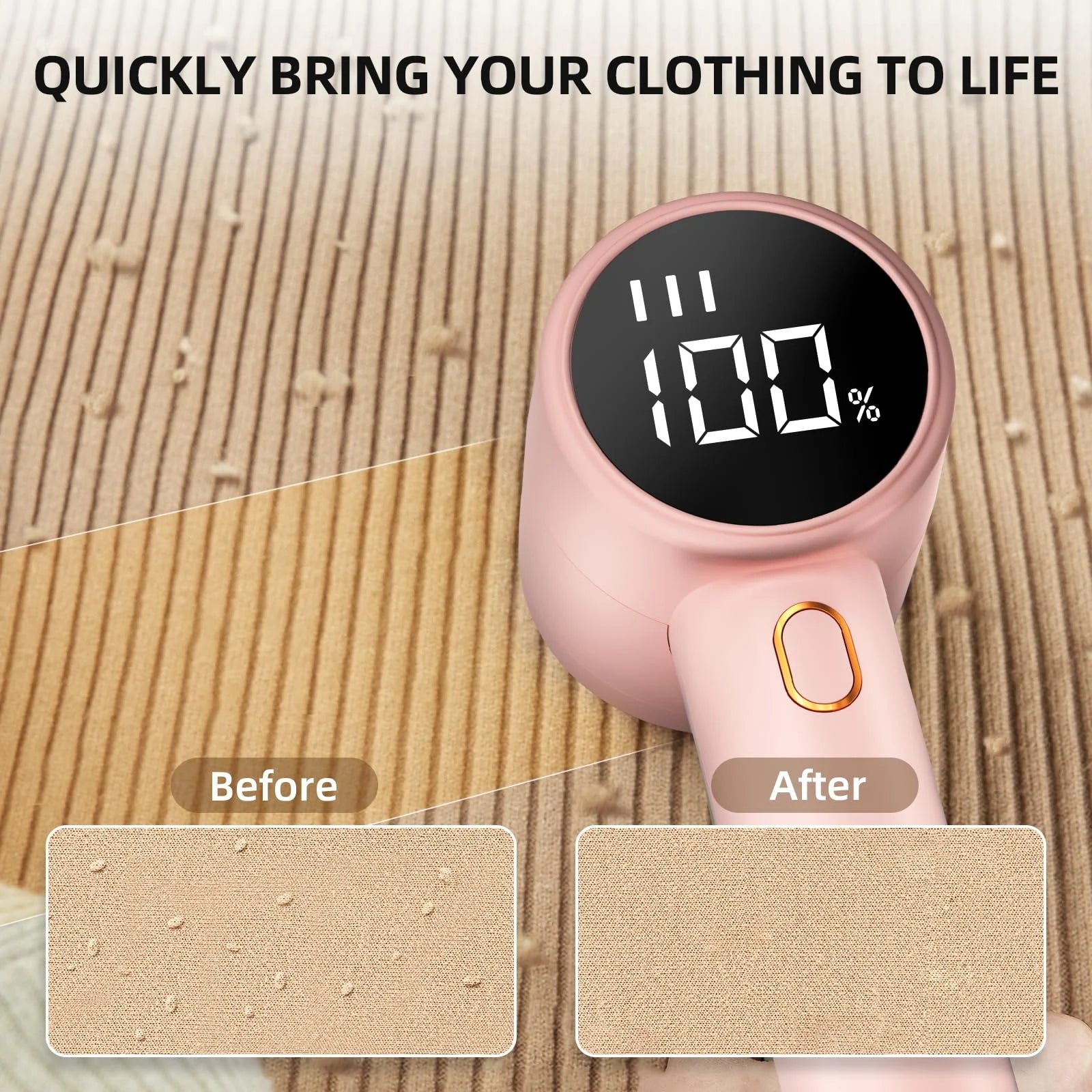 Fabric Shaver, Lint Remover Rechargeable, Electric Portable Sweater Defuzzer with 3 Speeds, 6 Leaf Blades, Digital LED Display to Remove Pilling for Clothes, Furniture, Sweater, Couch, Blanket- Pink