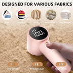 Fabric Shaver, Lint Remover Rechargeable, Electric Portable Sweater Defuzzer with 3 Speeds, 6 Leaf Blades, Digital LED Display to Remove Pilling for Clothes, Furniture, Sweater, Couch, Blanket- Pink