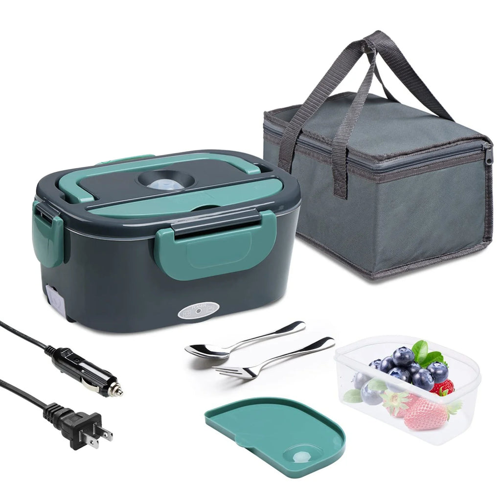 Electric Lunch Box for Car and Home,Portable Food Warmer, Reusable Lunch Bag, with Spoon Fork, 1.5L Large Capacity