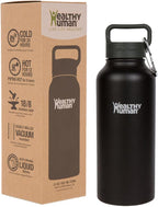 Stainless Steel Water Bottle | Double Walled Vacuum Insulated Water Thermos for Adults | Eco-Friendly Travel Bottles with Leak Proof Lid (Pure Black, 32 Oz/ 946 ML)