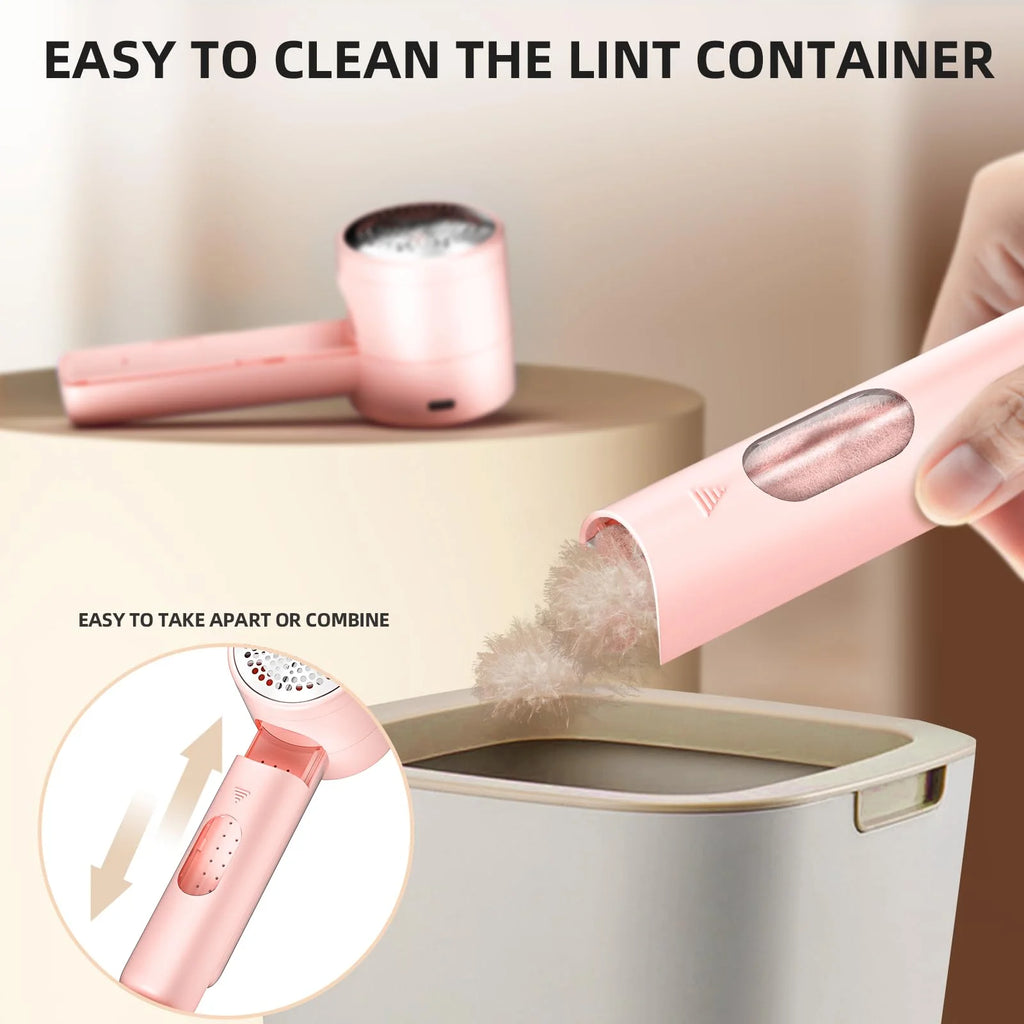 Fabric Shaver, Lint Remover Rechargeable, Electric Portable Sweater Defuzzer with 3 Speeds, 6 Leaf Blades, Digital LED Display to Remove Pilling for Clothes, Furniture, Sweater, Couch, Blanket- Pink