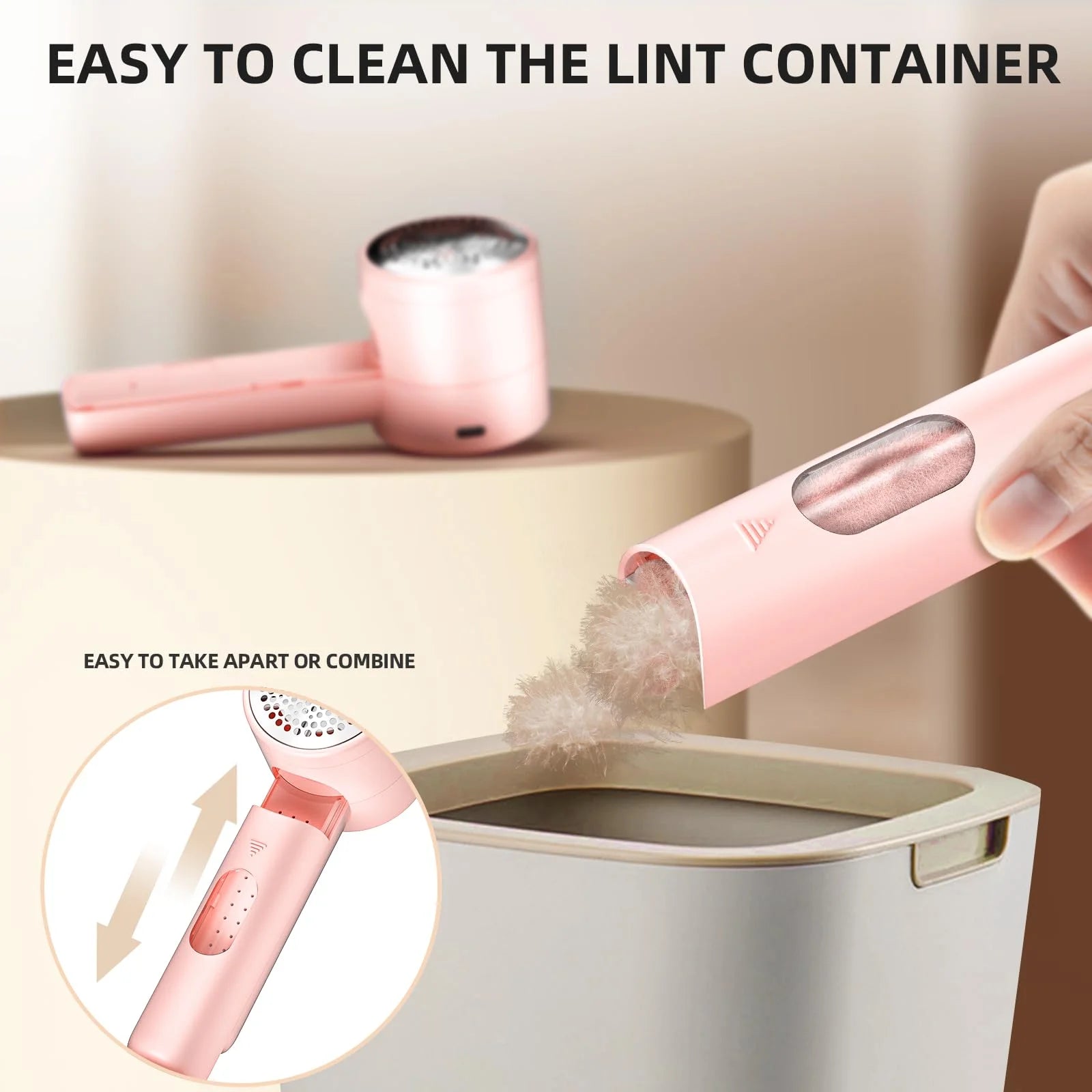 Fabric Shaver, Lint Remover Rechargeable, Electric Portable Sweater Defuzzer with 3 Speeds, 6 Leaf Blades, Digital LED Display to Remove Pilling for Clothes, Furniture, Sweater, Couch, Blanket- Pink