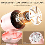 Fabric Shaver, Lint Remover Rechargeable, Electric Portable Sweater Defuzzer with 3 Speeds, 6 Leaf Blades, Digital LED Display to Remove Pilling for Clothes, Furniture, Sweater, Couch, Blanket- Pink