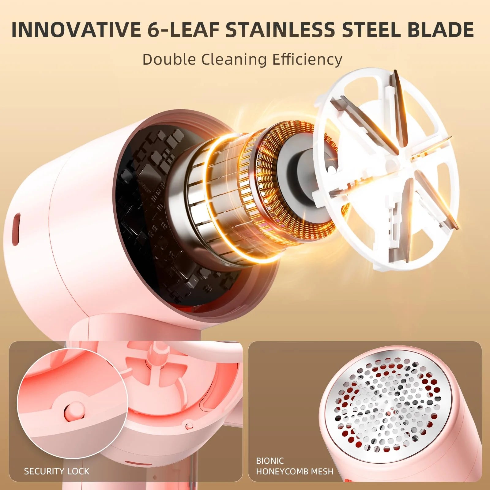 Fabric Shaver, Lint Remover Rechargeable, Electric Portable Sweater Defuzzer with 3 Speeds, 6 Leaf Blades, Digital LED Display to Remove Pilling for Clothes, Furniture, Sweater, Couch, Blanket- Pink